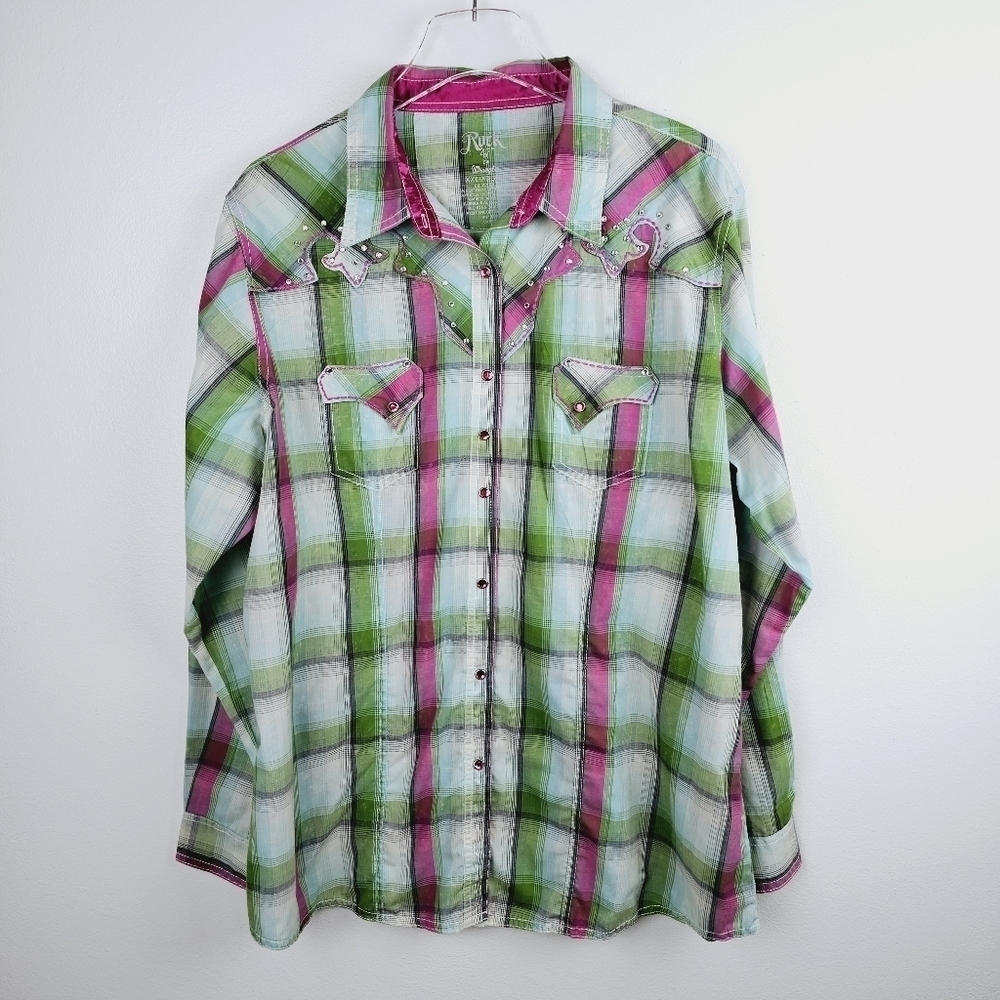 Rock 47 by Wrangler Plaid Snap Front Shirt, size XXL